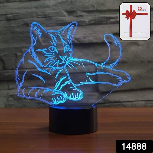 3D Illusion Multicolor Changing LED Night Lamp with Cat Design