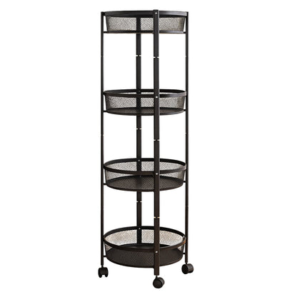 4-Layer Round Metal Folding Storage Trolley with Mesh Baskets and Wheels – Multi-Purpose Organizer Rack (1 Pc)