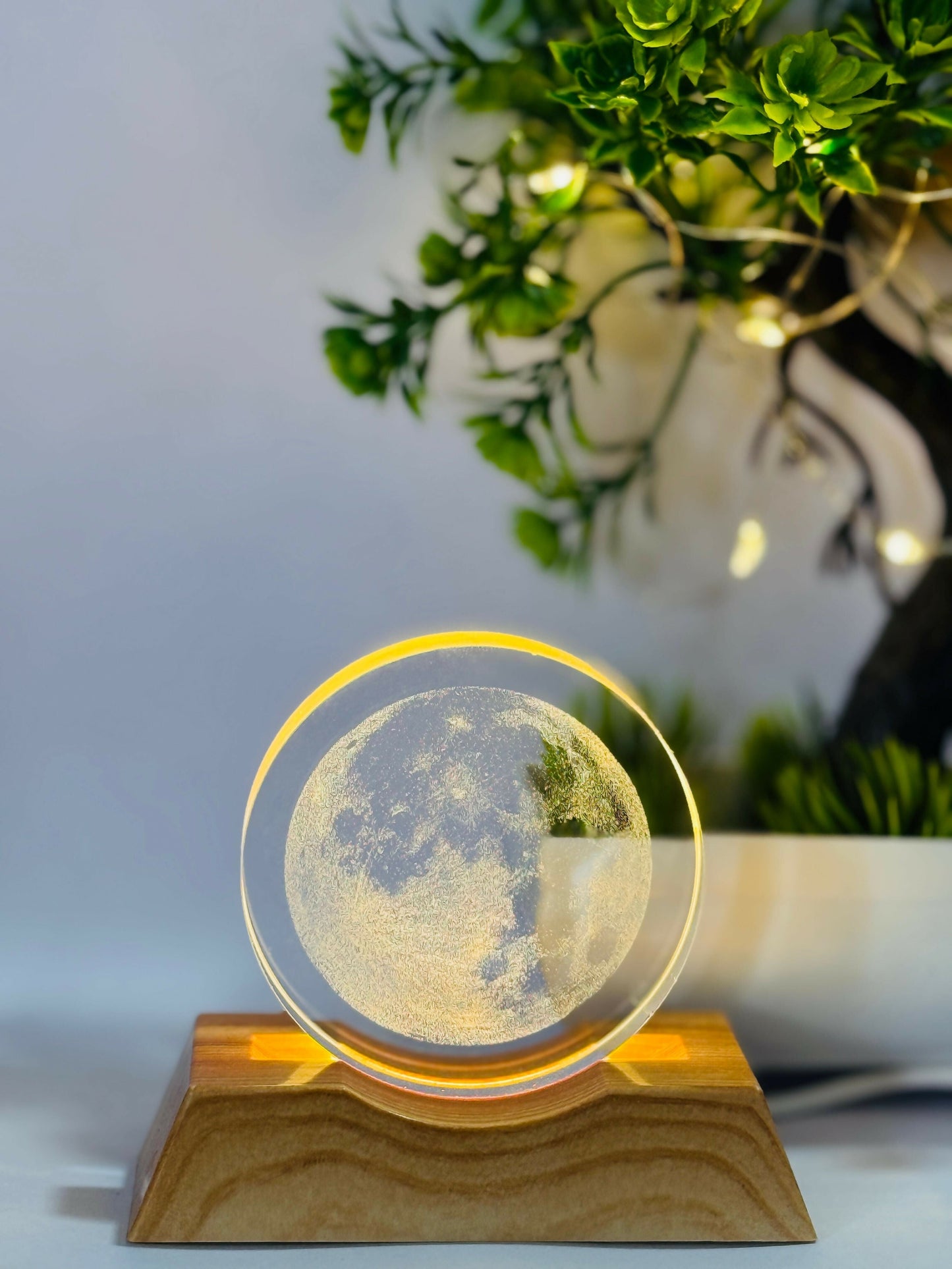 3D Moon LED Night Lamp with Wooden Base