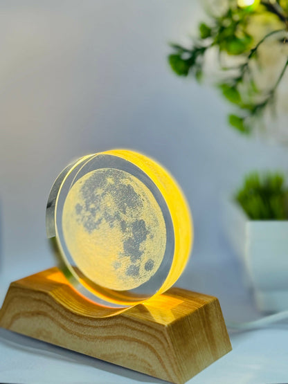 3D Moon LED Night Lamp with Wooden Base