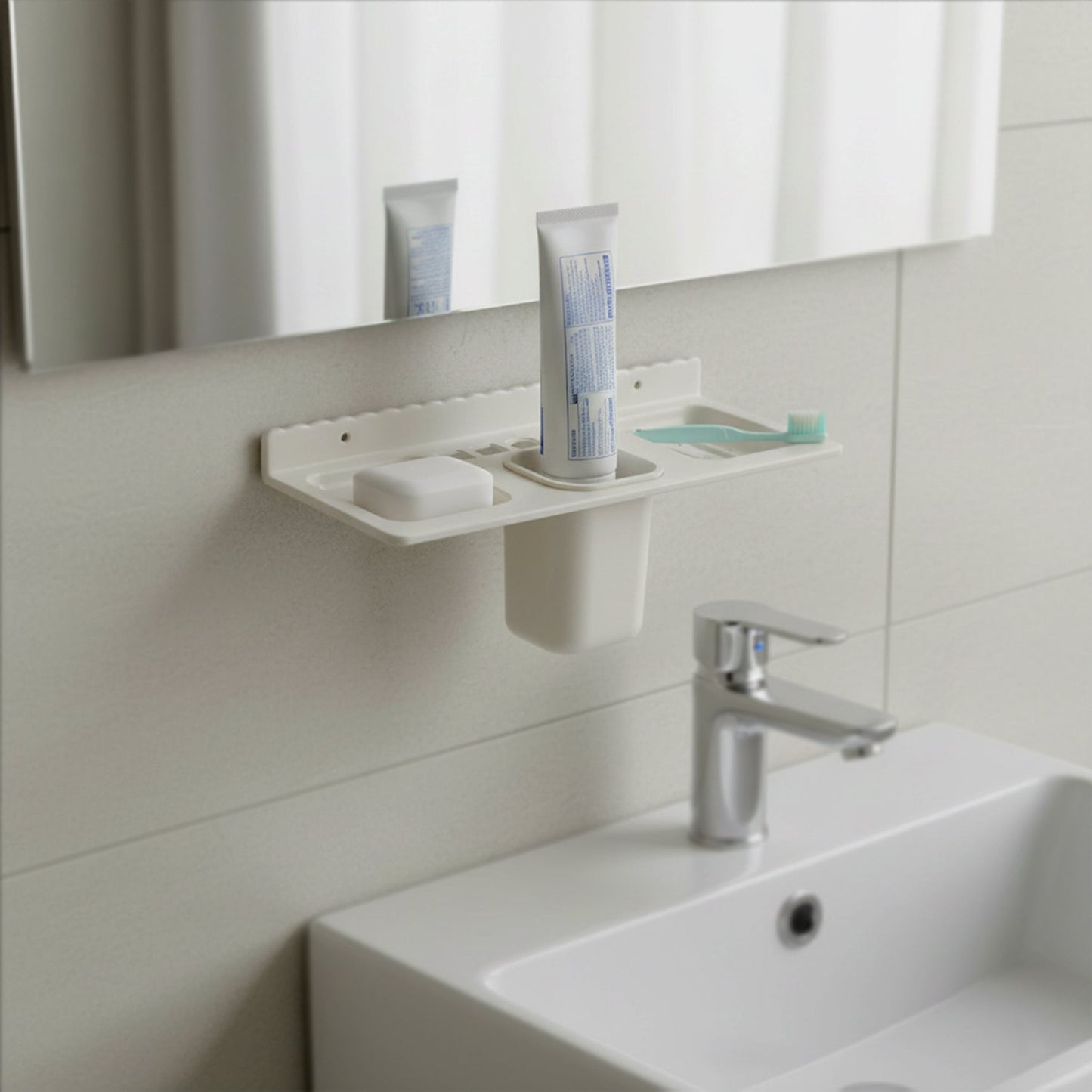 4 in 1 Wall-Mounted Bathroom Organizer - (1 Pc)